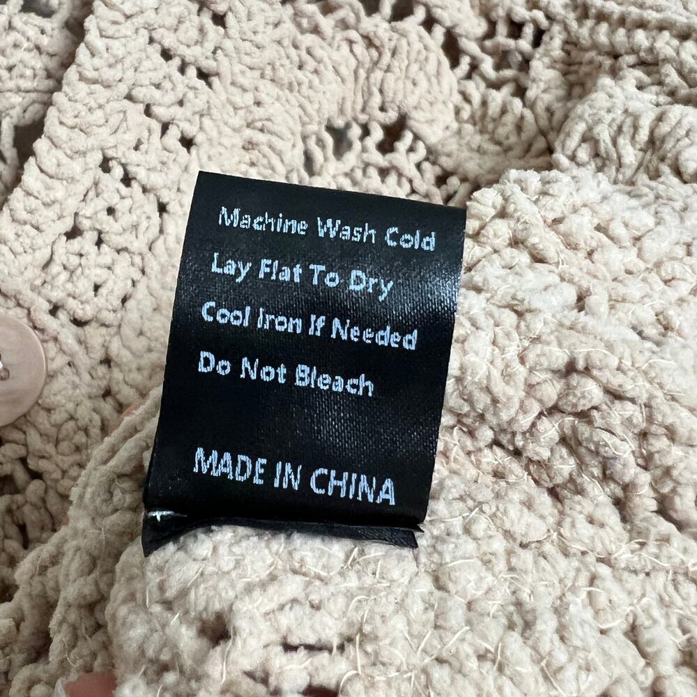 POL Crochet Cardigan Tan Boho Floral Button Front Open Knit Sweater Medium - Picture 7 of 10